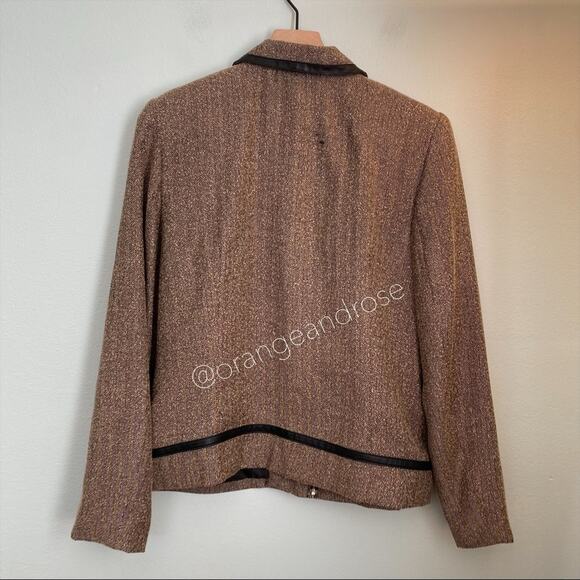 Deadstock vintage Sag Harbor Brown Chevron Collared Zip Up Blazer Jacket 12 L - Picture 12 of 12